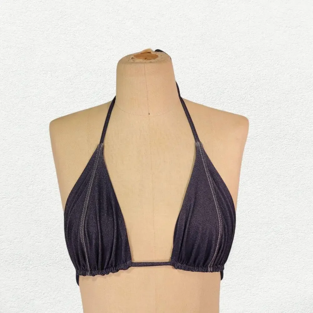 Monday Swimwear Palma Bikini Top in Blue Denim